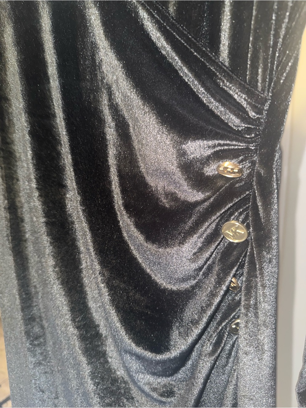 NWT MICHAEL Michael Kors Black Velvet Faux Wrap Midi Dress